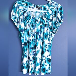 Blue Ruched Cap Sleeve Blouse